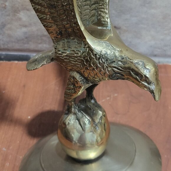 Vintage Solid Brass Eagle in Flight Bird Sculpture American Bald Eagle Perched o - Picture 10 of 14